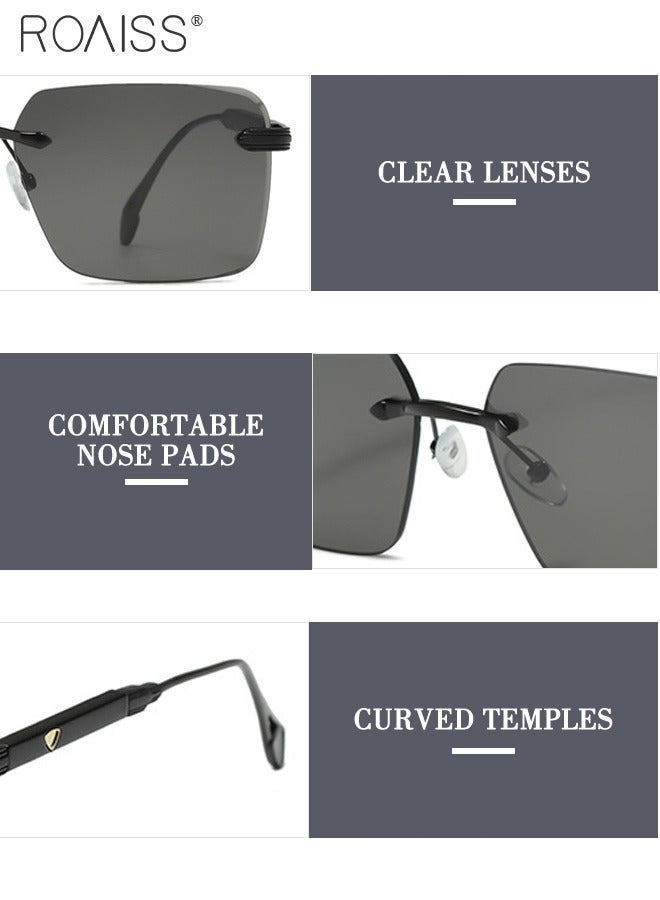 roaiss Square Frame Rimless Men Women Sunglasses Outdoor UV400 Sun Glasses with Unique Temples Fashion Anti-Glare Sun Shades for Men Driving, Fishing, Traveling - Image 4